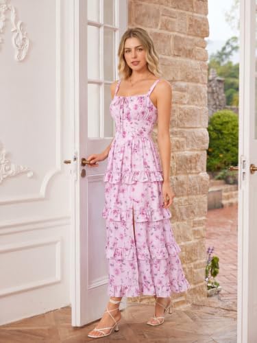 Women's Floral Corset Dress 2026 Summer Spring Wedding Guest Dresses Flowy Sundress with Pockets Misty Pink Floral L — view 2