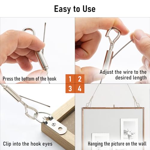 Image of HOME MASTER HARDWARE Adjustable Picture Hanging Wire,2 Pcs Mirror Frame Kit 2m x1.5mm Heavy Duty Stainless Steel Rope for Hanging Pictures,Mirrors,Light Lamp,Hold Up to 44lbs
