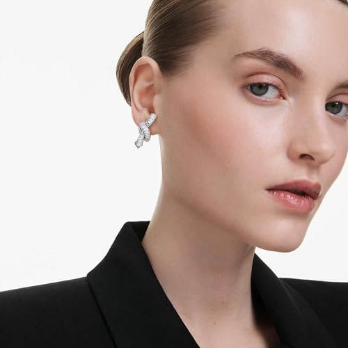 Swarovski Orecchini Matrix, Taglio Baguette, Nodo, Bianchi, Placcato Rodio - 5