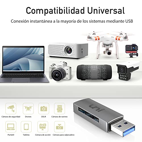 uni Lector de Tarjetas SD, 2 en 1 Adaptador de Tarjetas SD/MicroSD [Aluminio, 5 Gbps, Simultánea] USB 3.0 Lector Tarjetas para Tarjetas SD, SDXC, SDHC, MMC, RS-MMC, Micro SD/SDXC/SDHC - imagen 7