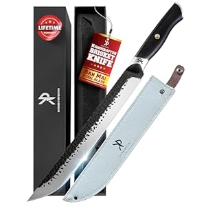 Kitchen perfection 12″ Handmade Brisket Knife, Meat Cutting Carving & Slicing BBQ Knife For Men – Insanely Sharp San Mai Steel, W/Canvas Sheath Premium Ergonomic Handle, Best Grilling Gifts for Men