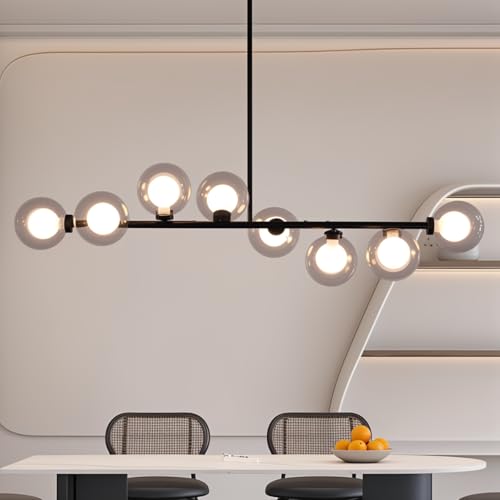 Besytal Black Sputnik Chandelier, 8 Lights Modern Bubble Chandelier with Double Glass Lampshade, Mid Century Globe Pendant Lights for Dining Room Kitchen Island - Black by Besytal - Used condition - US$146.96
