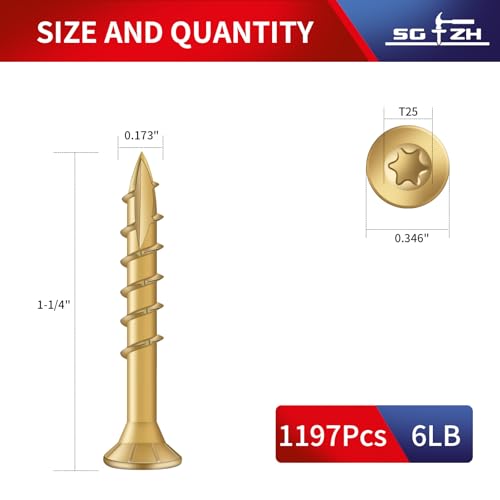 Image of #8 x 1-1 /4 inch Deck Screws (1197Pcs) 6lb. Exterior Wood Screws. Carbon Steel, Tan, Flat Head, Rust Resistant epoxy Coated, with T25 Star Bit
