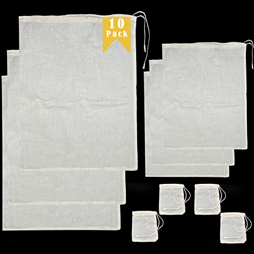 10 Pcs Reusable Muslin Bags for Cooking 100% Unbleached Natural Cotton Cheese Cloths for Straining Nut Milk Bag & Cold Brew Bag