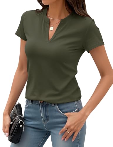 Image of Meetrendi Women's Notch V Neck T-Shirt Slim Fit Premium Cotton Short Top