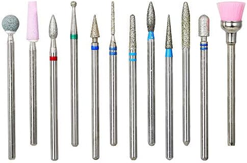 NMKL38 12PCS Nail Drill Bits Cuticle Cleaner Dust Drill Brush Rotary Polishing Buffing File Burrs for Nail Salon Manicure Pedicure Tools