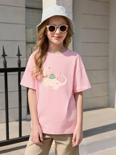 Image of Haloumoning Girls Short Sleeve T-Shirts | Kids, Summer,girls shirts,versized t shirts,Girls T-Shirts,Oversized Tops, Casual Crewneck, Basic Tees 5-14Y