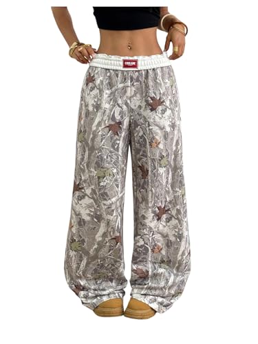 Image of RoseSeek Women's Letter Leopard Print Y2K Straight Elastic Waist Leg Pants | Cheetah Print, Straight, Baggy Loose Fit, Slant Pocket, Streetwear, Vintage, Graphic Trousers