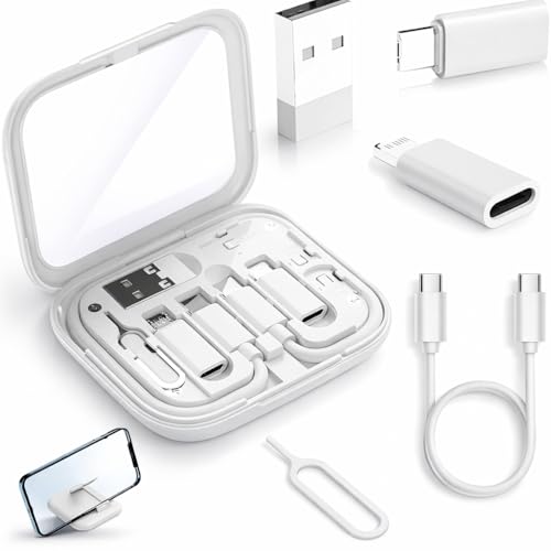 Snapcase 60W Multifunctional Fast Charging Data Cable Kit, Conversion Set USB A & Type C to Male Micro/Type C/Lightning,Data Transfer,Sim Storage,Sim Eject Pin,Pocket Mirror,Phone Holder (White)
