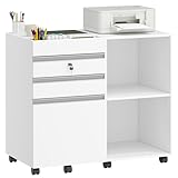 Hzuaneri 3-Drawer Mobile File Cabinet, Filing Cabinet with Lock, Under Desk Storage with 2 Adjustable Shelves, Fits A4, Legal, Letter, for Home, Office and School, 40 x 80 x 65 cm, White, FC42003X