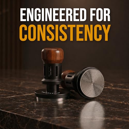 Image of 58mm Espresso Tamper | Calibrated Self-Leveling Coffee Tamper with Audible Click, Spring-Loaded, 304SS Ripple Base & Walnut Handle | 58.35mm Precision Tamper for Standard 58mm Baskets | Kanpeki Lab