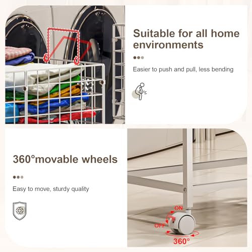 Image of Wire Laundry Hamper Cart,80L Laundry Hamper Trolley with Pull Handle,White High Laundry Basket Cart for Laundry Room,Bathroom,Bedroom-White（23.6 * 15.75 * 28inch）