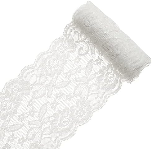 GORGECRAFT 5 Yards Lace Roll White Cotton Lace Trim Fabric 5.7" Wide for Dress Tablecloth Hair Band Wedding Festival Event Decorations