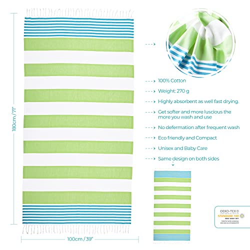 Cacala Turkish Beach Bath Towels Extra Large Blanket Peshtemal Highly Absorbent Quick And Easy Dry Soft And Comfortable For Shower, Spa, Pool, Gym And Yoga 100% Cotton Marina Series, 37" X 70" #TOP4
