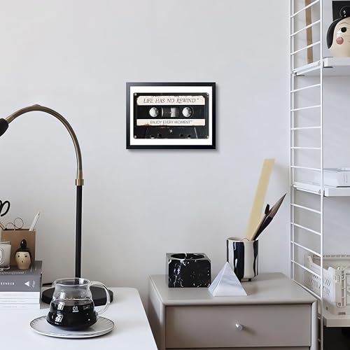 Framed Vintage Cassette Tape Wall Art, Audio Tape Canvas Print Painting, Life Has No Rewind Enjoy Every Moment Inspirational Music Quote Wall Decor for Bedroom Music Lover Home Decor 12x16 Inch by XYHYRA - Used condition - Image 7