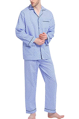 GLOBAL Men 100% Cotton Pajamas Set Button Down Pjs Long Sleeve Pajamas for Men Soft Comfy Sleepwear
