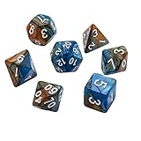 Oun Nana Polyhedral 7-Die Dice Set-Blue-Brown with White