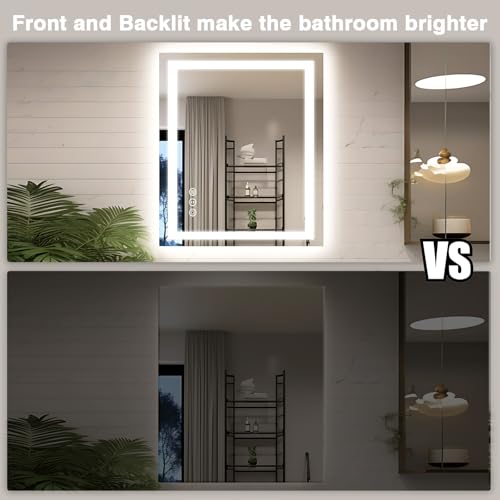 30"x36" LED Bathroom Mirror with Lights, Front and Backlit Mirror, Anti-Fog Vanity Mirror with Lights, Stepless Dimmable LED Mirror, 3 Colors Smart (Horizontal/Vertical)