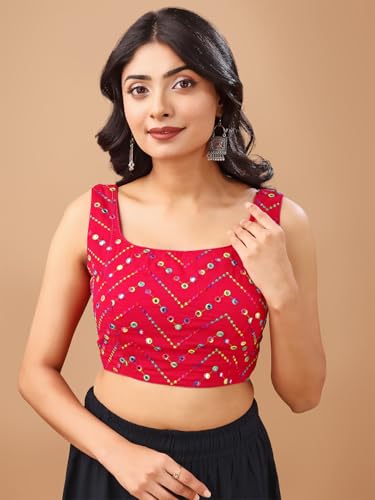 Womanista Women's Polyester Solid Sleeveless Regular Fit Sequinned Blouse (Bl_80_Pink S)