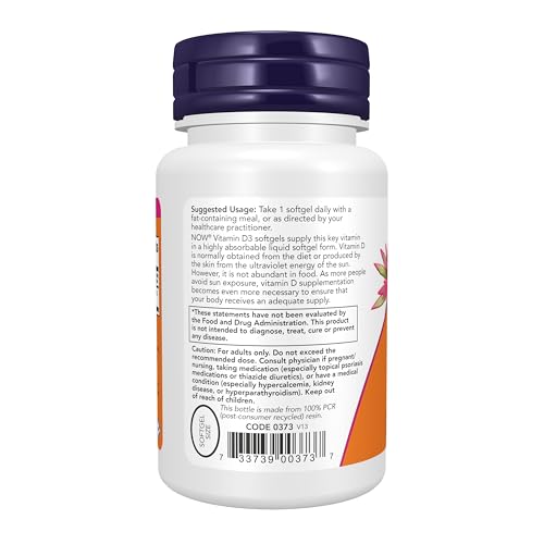 Image of NOW Foods Supplements, Vitamin D-3 5,000 IU, High Potency, Structural Support*, 240 Softgels