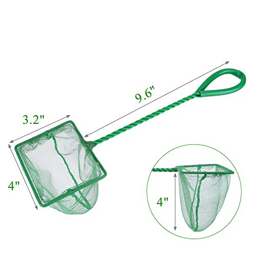 Image of Lpraer 4in 5in 6in Aquarium Fish Net Green Fine Mesh Nylon Net Collection with 11 inch Long Handle Square Quick Catch Fish Net for Fish Tank