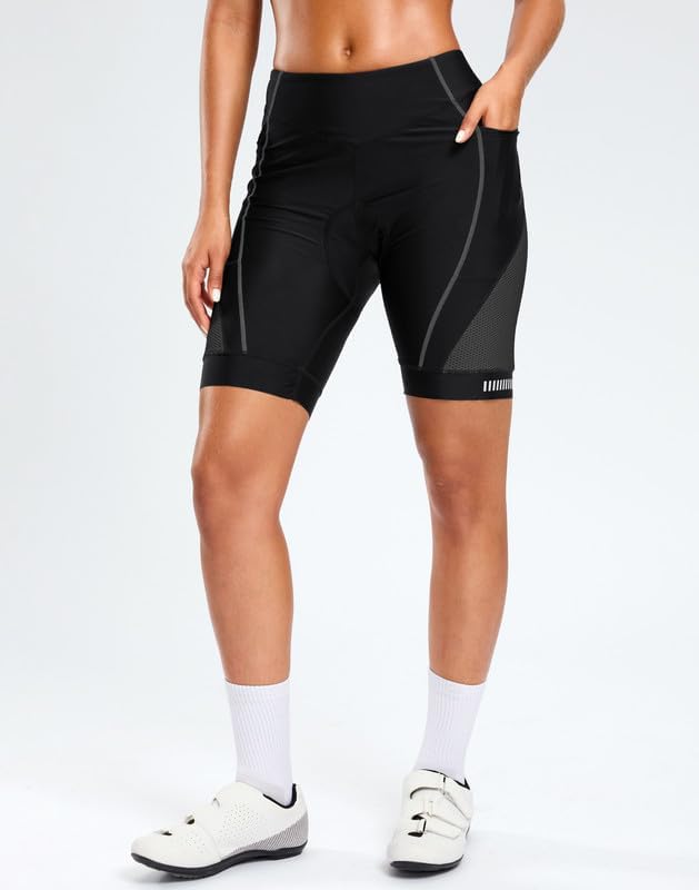 Bikewa Women's 4D Padded Bike Shorts with Zipper Pockets Gel Road Cycling Biking Biker Shorts for Bicycle Riding