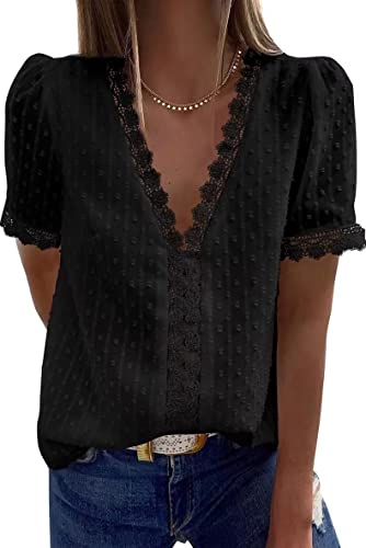 Blusas Mujer Verano Camisetas Manga Corta Mujer Verano Cuello V Elegante Camisa Mujer Negra Blanco Blusas Camisetas Mujer Verano