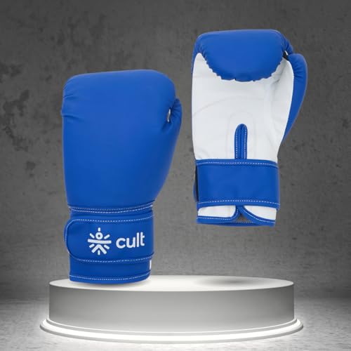 Image of Cult Neo Boxing Gloves 10 OZ - Pro-Style Training Gloves for Sparring, Heavy Bag & Mitt Work - Premium PU Leather, Shock Absorbing Padding, Ergonomic Design with Wrist Support - Blue & White