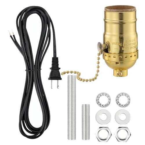 Lamp Repair Socket Kit,Pull Chain ON/Off Switch Socket for DIY Lamp with 10 feet Matching Cord and Essential Hardware(Gold)