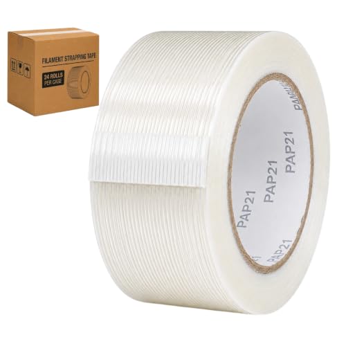 Image of GGR Supplies FIL-795 Fiberglass Reinforced Filament Strapping Tape - Heavy Duty Packing & Shipping Tape, Mono Directional, 2 in x 60 yds. Pack of 24 (5.5 Mil)