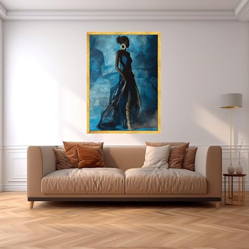 Impression d'art silhouette bleu luxe 80x110 cm avec châssis en bois haut de gamme - 3