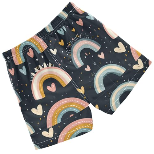 Pigsaly Boys Swim Trunks Pastel Boho Rainbow Hearts Boys Board Shorts Swimsuit Swimwear Summer Bathing Suit 2T2