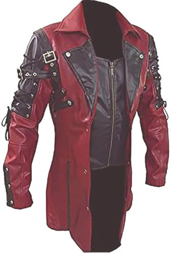 Mens Sexy RED & Black Real & Faux Leather Coat Goth Matrix Trench Coat Steampunk Gothic Leather Coats