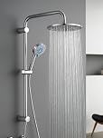 CROWNSHOP Shower Set Shower Riser Rail Shower with Twin Heads Adjustable Overhead Rainfall Bathroom Shower Head Handheld Shower Hose and Riser Rail Kit (Round)