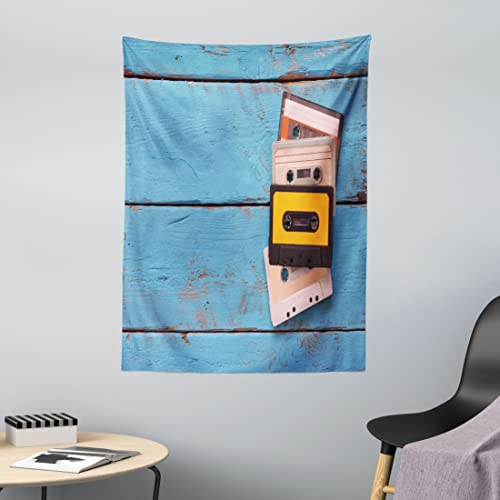 ABAKUHAUS Indie Wandteppich & Tagesdecke, Vintage-Kassetten, aus Weiches Mikrofaser Stoff Dreck abweichender Digitaldruck, 110 x 150 cm, Mehrfarbig