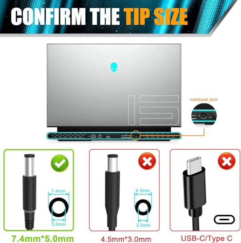 Image of 180W Power Adapter Compatible with Dell G15 G7 G5 G3 13 15 17 m15 m17 M17X, WD15 WD19 Dock, Precision 7560 7550 7540 7530 M6500 3240, XPS L702X Inspiron 7775 2350 2320 Laptop (DE 180W 5.0mm)