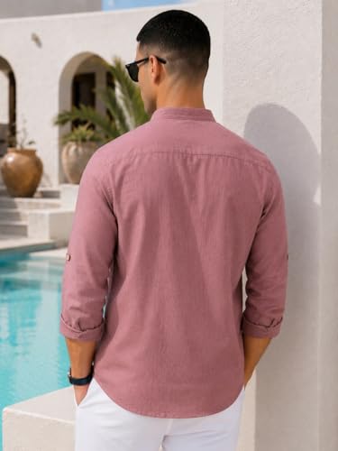 Image of Majestic Man Men's Pure Cotton Solid Mandarin Collar Slim Fit Roll-Up Sleeves Short Kurta Lightweight Summer Kurta for Daily & Occasion Use