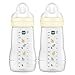 MAM Pack 2 Biberones, 2-4 Meses, 270ml, con Tetina 2 de Flujo Medio de Silicona de Fácil Aceptación, Fácil de Sostener, Fácil de Limpiar, MAM Easy Active, Neutro Brillante, Pack de 2uds