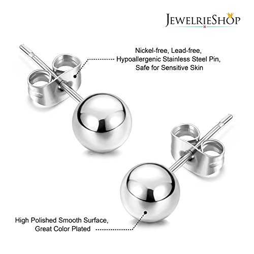 Jewelrieshop Ball Earrings 316L Surgical Steel Earrings Round Ball Stud Earrings Set For Women Girls #TOP1