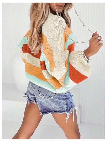 GORGLITTER Women's Color Block Long Sleeve Oversized Chunky Sweater Trendy Fall Cozy Cute Cable Knit Pullover Sweater2