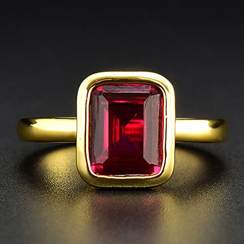 Rizilia Celebox Solitaire Engagement Ring With Emerald Cut Gemstones Cz [Simulated Red Ruby] In Yellow Gold Plated, Celebrity Inspired By Angelina Jolie #TOP3