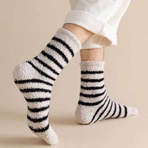 CHUNFO Womens Striped Slouch Socks Fuzzy Slipper Sock Cute Casual,Cotton,Loafers,Flats,Size5.5-114