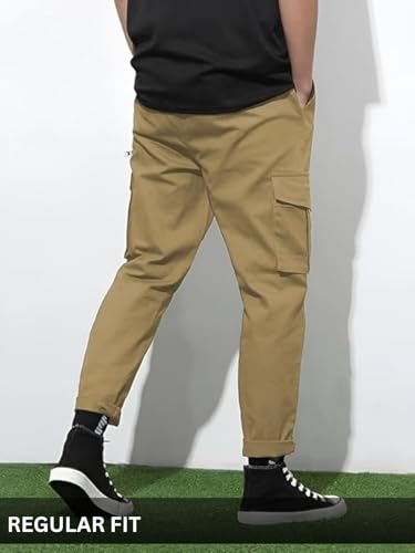 Image of GRECIILOOKS Men's Cargo Pants | 6 Pocket Cotton Cargo Joggers for Men | Loose Fit Stylish Pant with Pockets | Casual Baggy Trousers & Streetwear Lower