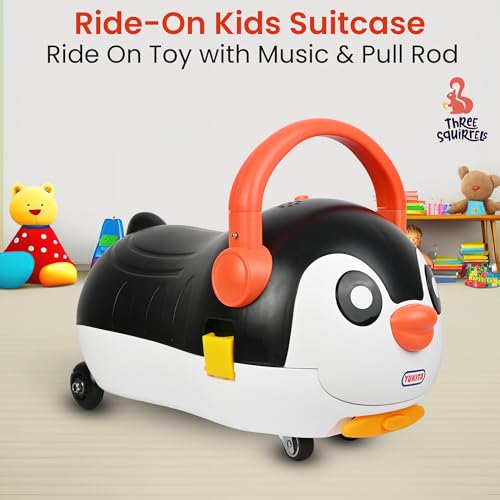 Image of Kids Ride On Trolley Bags for Travel | 2-in-1 Trolley Bag & RideOn Kids Luggage | Kid Luggage /Suitcase with 4 Wheel | Unique Bags for Boy Kids, Easy to Carry (Black)