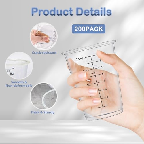 Pack 200 vasos medidores desechables 8 oz plástico transparente miniatura 3