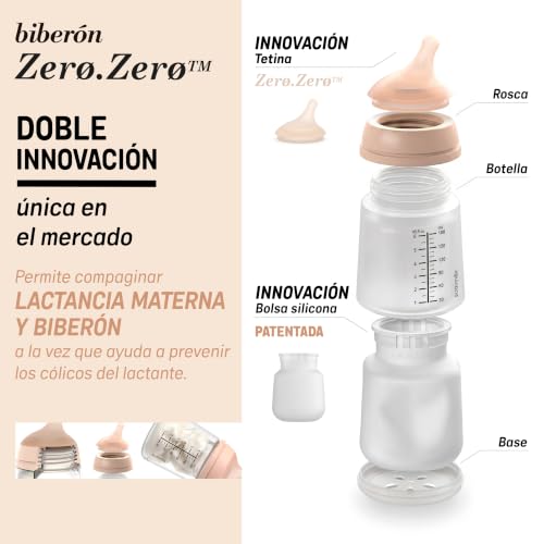 Suavinex, Biberón Anticólico Zero Zero, con Tetina de Flujo Medio (M) de Silicona, Biberón para Bebés +3 Meses, Recomendado para la Lactancia Materna, Leche Materna y de Fórmula, 270 ml, Fair - Imagen 7