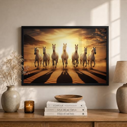Image of Suneree 7 Horse Vastu Wall Painting (Landscape Collection) (Natural, Design 22, 33L x 25W cm)