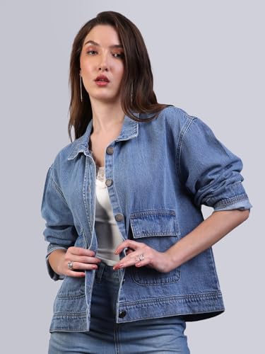 Image of Urbano Fashion Women's Relaxed Fit Full Sleeve Utility Denim Jacket