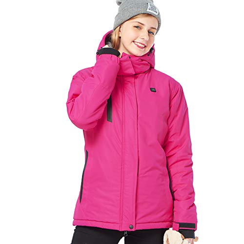 DEWBU Chaqueta Calefactable con 7.4v Batería Eléctrica Chaqueta con Calefaccion Acolchada para Mujer,Rojo,S