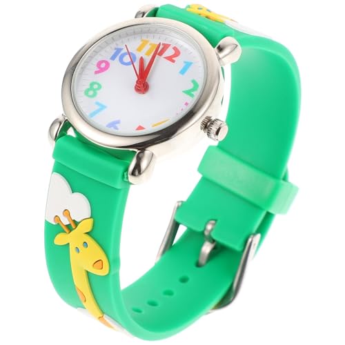 Angoily Armbanduhr Verstellbar 3D Cartoon Langhalsgiraffe Grün Leichtes Kunststoffgehäuse Modische Schüleruhr für Jungen Mädchen